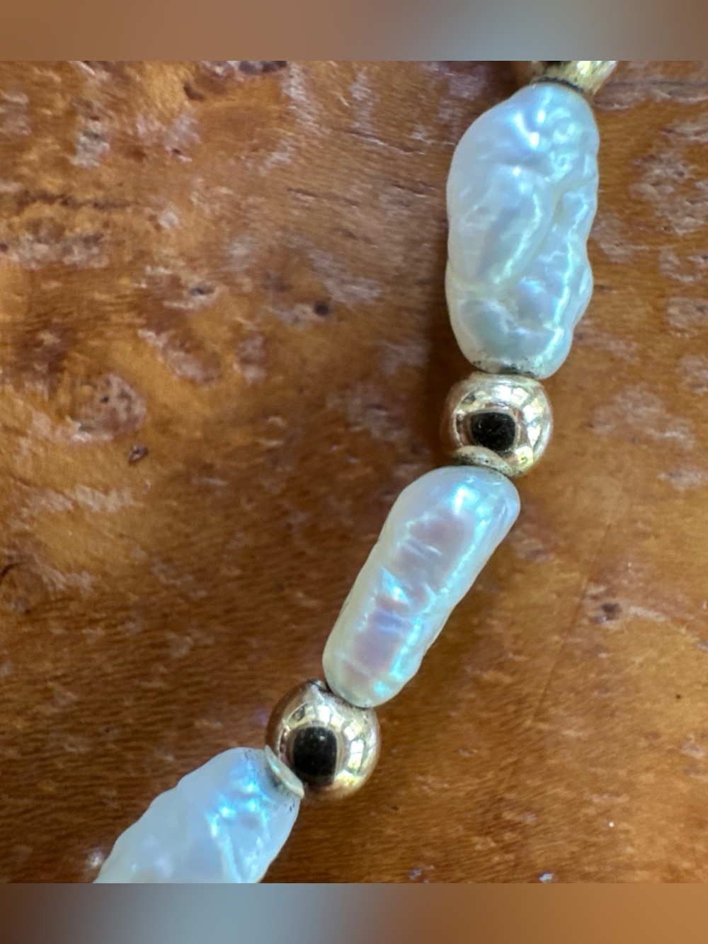 Vintage Genuine Baroque Pearl Necklace 14K Gold Clasp & Spacer Beads 16”